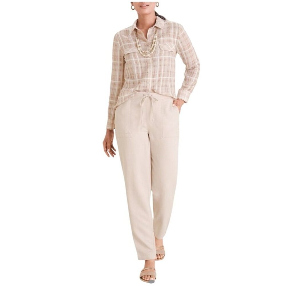 Chico's Womens Drawstring Pull-On Pants Size L Ankle Lightweight Beach Casual